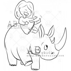 Rubber stamp ID-1050 rhinoceros friend4
