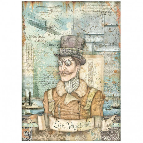 Papel de Arroz Sir Vagabond Aviator Retrato Stamperia A-4