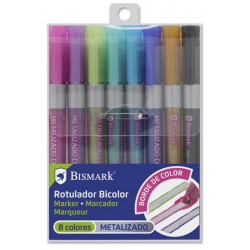 Rotulador Bismark Bicolor Metal+Neón-Pastel 8 unid. Plata