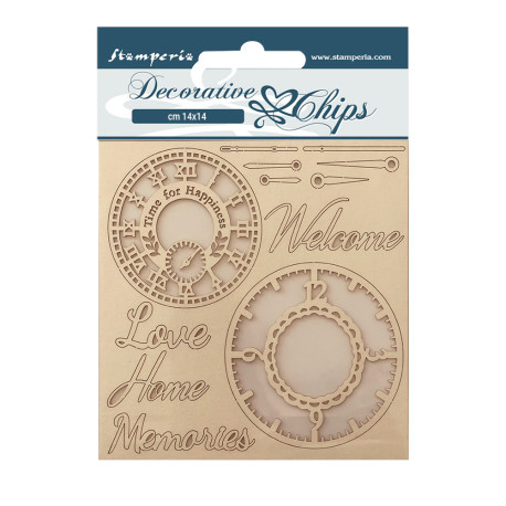 Decorative Chips 14x14 cms Stamperia Create happiness Welcome Home relojes