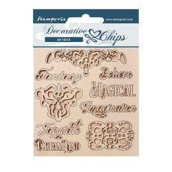 Decorative Chips 14x14 cms Stamperia Magic Forest escrituras y placas