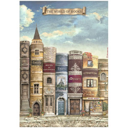 Papel de Arroz  Stamperia Vintage Library The world of book A-4