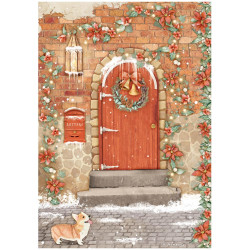 Papel de Arroz  All Around Christmas puerta roja Stamperia A-4