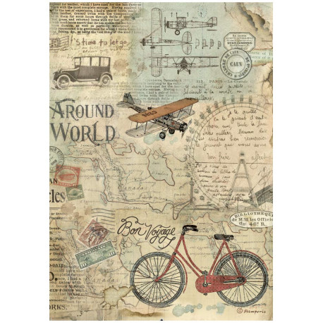 Papel de Arroz Around the world bicycle Stamperia A-4
