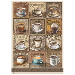 Papel de Arroz Coffee and chocolate tags with cups Stamperia A-4