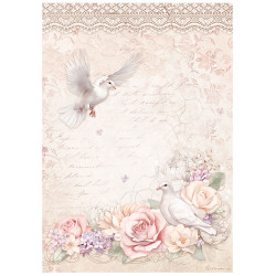 Papel de Arroz Romance forever palomas Stamperia A-4