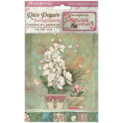 Kit 8 Papeles arroz A-6 backgrounds orchids and cats Stamperia
