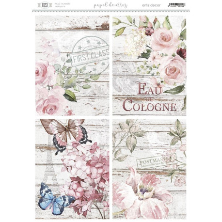 Papel Arroz Artis Decor 29,7X42CM . Flores con fondo vintage