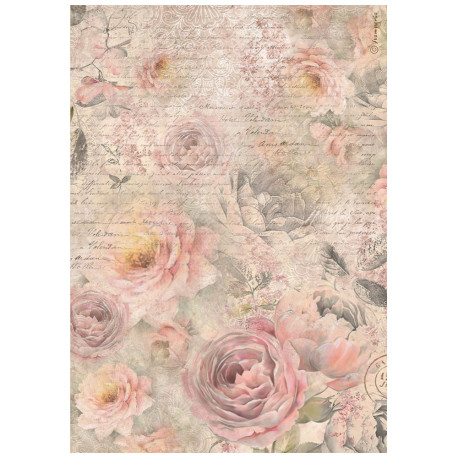 Papel de Arroz Shabby rose fondo de rosas Stamperia A-4