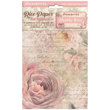 Kit 8 Papeles arroz A-6 backgrounds shabby rose Stamperia