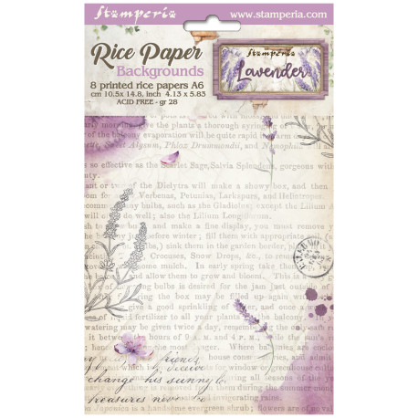 Kit 8 Papeles arroz A-6 backgrounds lavender Stamperia