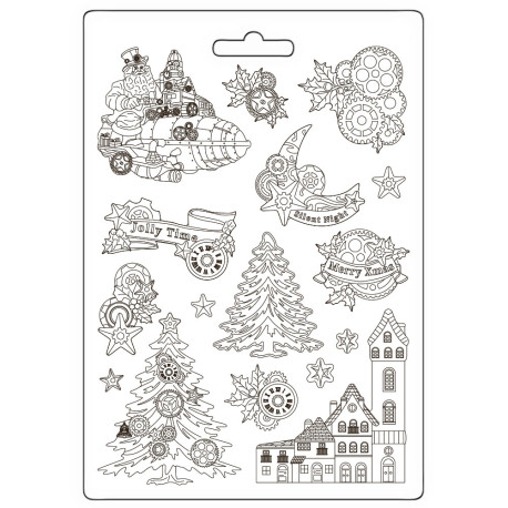 Stamperia Soft Mould A4 Gear up for Christmas arboles y elementos