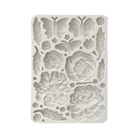 Stamperia Silicone mold A5 Olde Lace Mariposa con flores