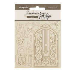 Decorative Chips 14x14 cms Stamperia Olde Lace verja y llaves