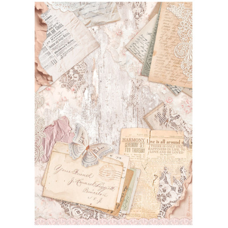 Papel de Arroz Romance forever letras y cartas Stamperia A-4