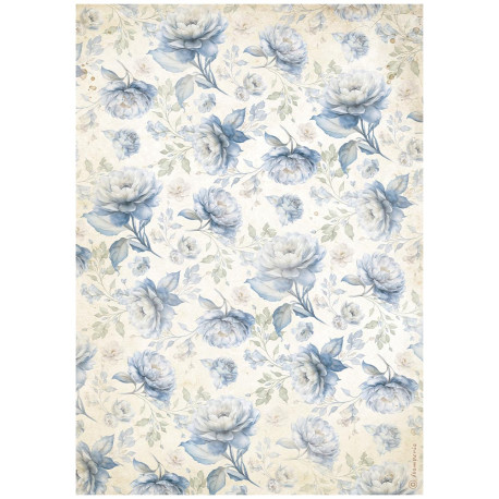 Papel de Arroz Timeless Patrón de flores azules Stamperia A-4