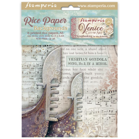 Kit 8 Papeles arroz A-6 Fondos Venice City of Art  Stamperia
