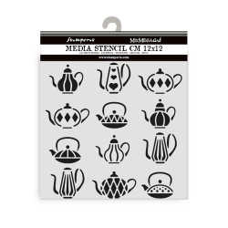 Stencil 12x12 Stamperia Alice in Christmas tea pots