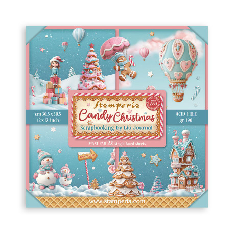 Maxi Block Papeles Scrap Stamperia 30 x30   Candy Christmas 1 cara