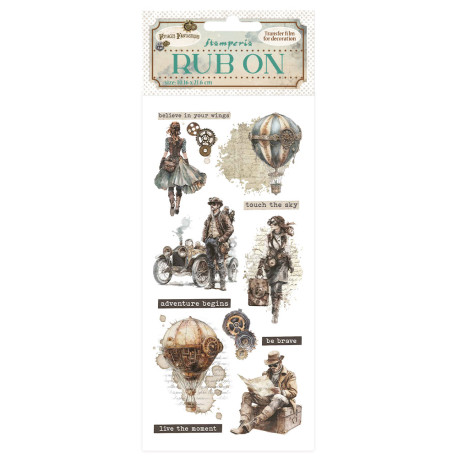 Rub-on Stamperia 10.16x21.6 cms. Voyages Fantastiques exploradores