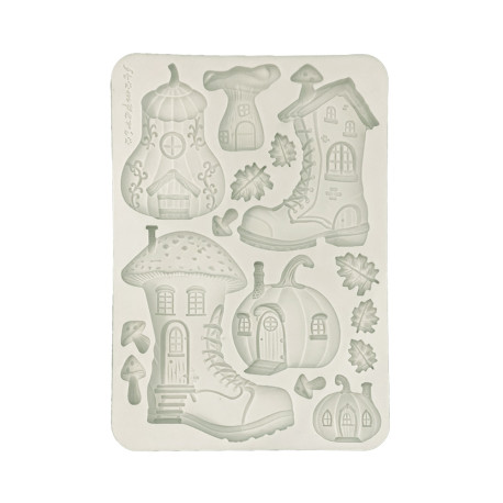 Stamperia Silicone mold A5 Whispering woods botas y casa de cabalaza