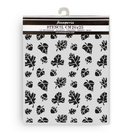 Stencil Stamperia 20x25 Whispering Woods leaves and acorns pattern