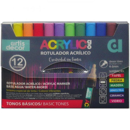 Set 12 rotuladores Acrylic Go ( 4-5 mm) Tonos Básicos Artis Decor