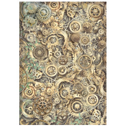 Papel de Arroz Stamperia Gardens of Time diseño de engranajes