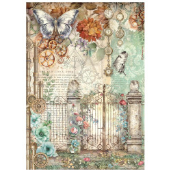 Papel de Arroz Stamperia Gardens of Time porton y mariposa