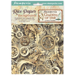 Kit 8 Papeles arroz A-6 Stamperia Backgrounds Gardens of Time