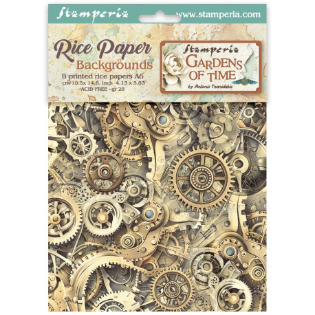 Kit 8 Papeles arroz A-6 Stamperia Backgrounds Gardens of Time