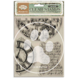 Sellos 14x18 Stamperia Gardens of Time relojes y textos