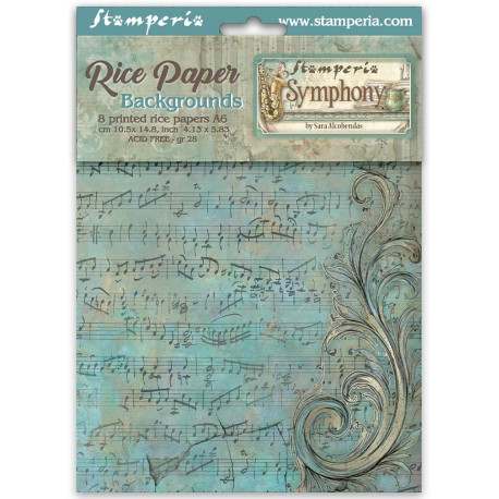 Kit 8 Papeles arroz A-6 Stamperia Backgrounds Symphony