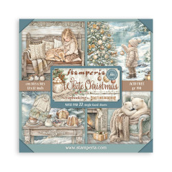Maxi Block Papeles Scrap Stamperia 30 x30 White Christmas (una cara)