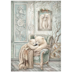 Papel de Arroz Stamperia White Christmas cozy bears