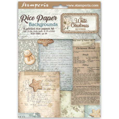 Kit 8 Papeles arroz A-6 Stamperia Backgrounds White christmas