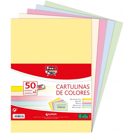 Cartulina A-4 Fixo Colores Claros 180 grs.